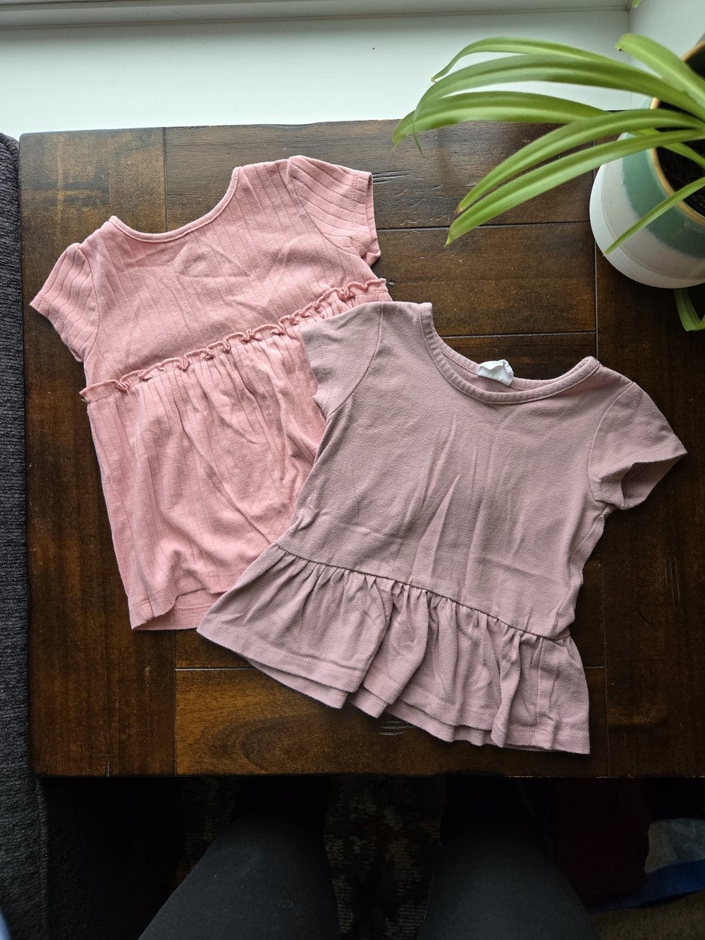 Set Of 2 Pink Short Sleeve Peplum Tees